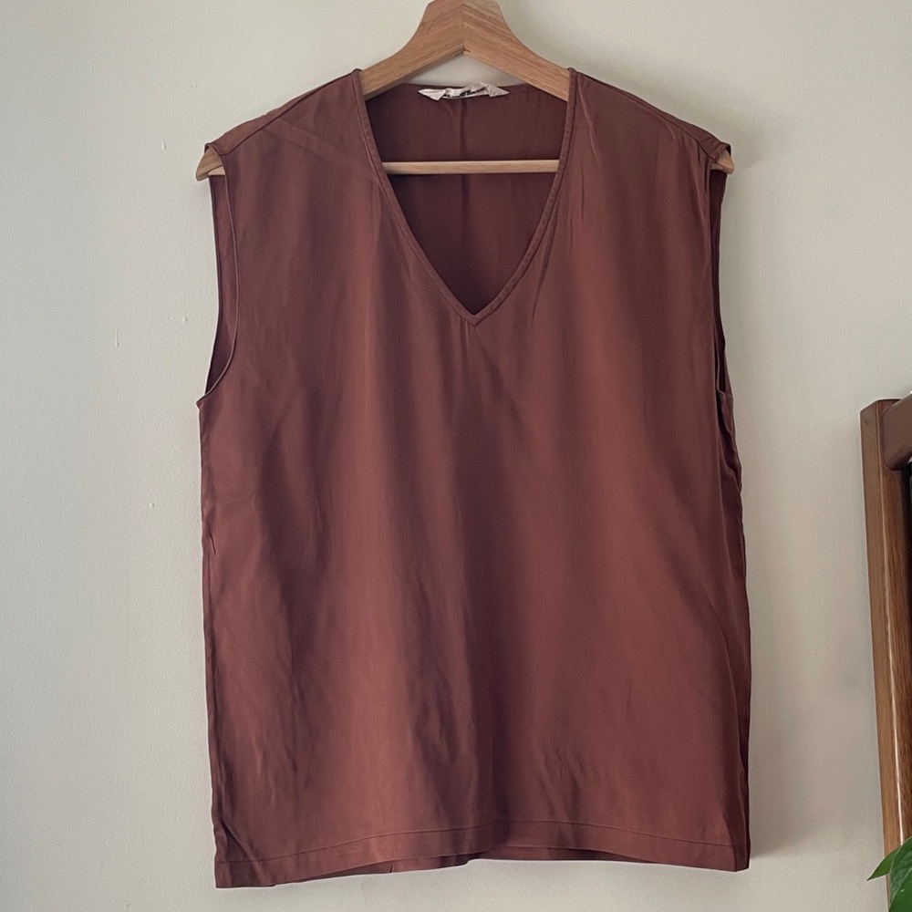 Golden Goose V-Neck Sleeveless Silk Top Brown Size Medium